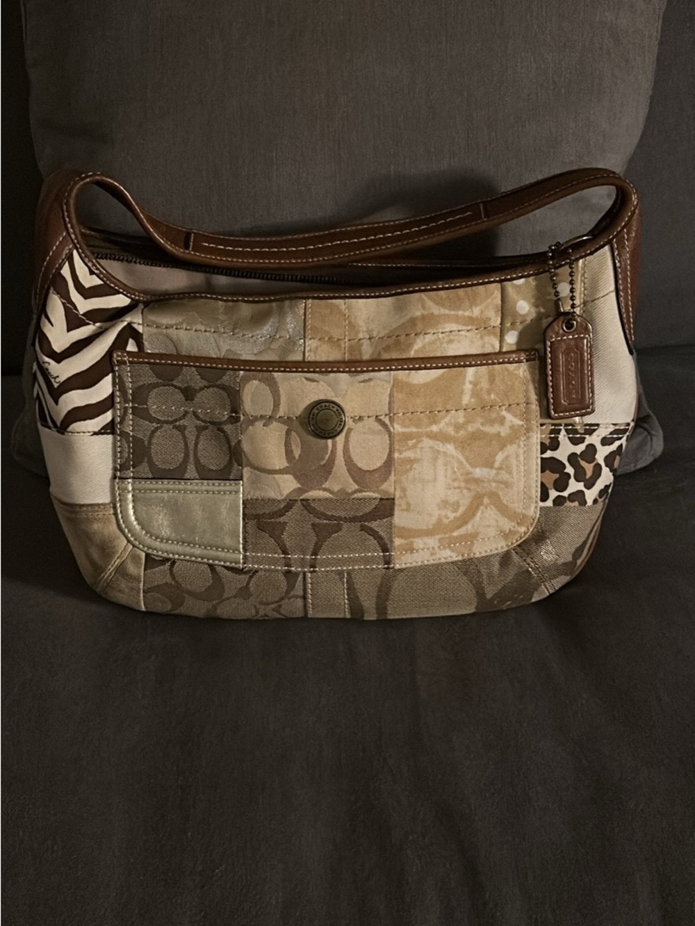Coach Patchwork Signature Canvas Hobo Bag in Brown